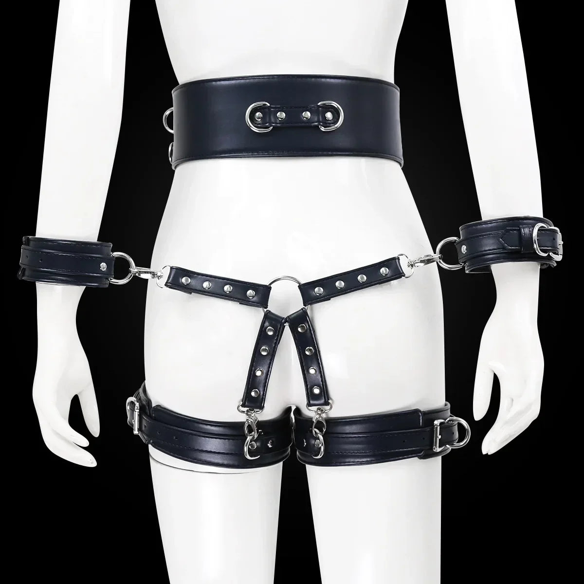 Professional BDSM Red Leather Harness Set Collar Handcuffs Restraint Kit for Women Slave Role Play Fetish Gear Adult Game Toy