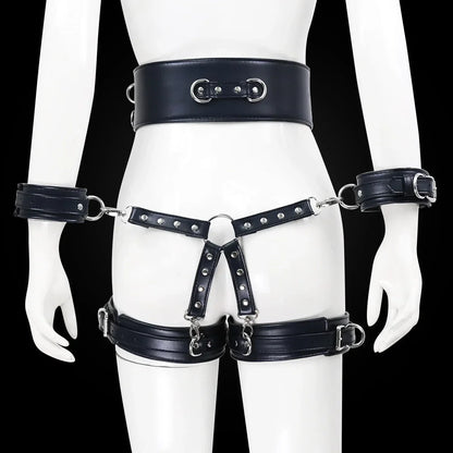 Professional BDSM Red Leather Harness Set Collar Handcuffs Restraint Kit for Women Slave Role Play Fetish Gear Adult Game Toy