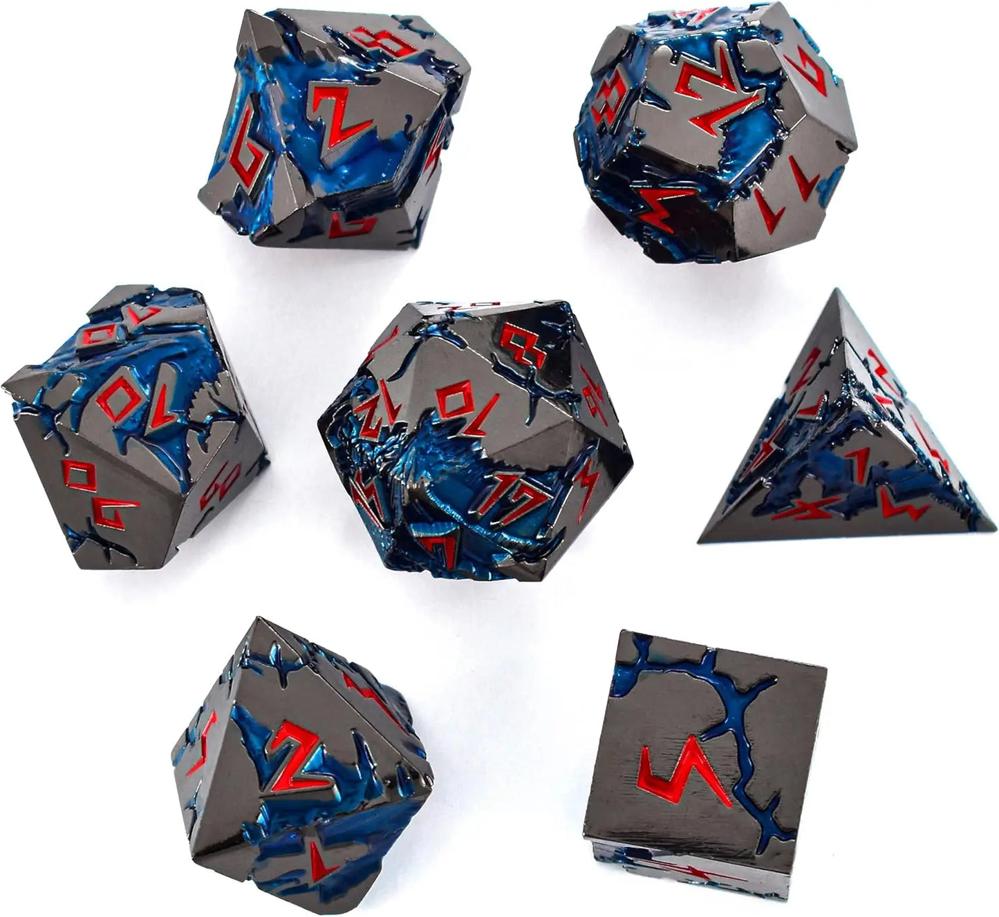 D&D kauliukai, 7 kauliukų metalinis DND kauliukų rinkinys, svertiniai metaliniai „Dungeons and Dragons“ kauliukai, daugiakampiai D ir D kauliukai, skirti vaidmenų žaidimui