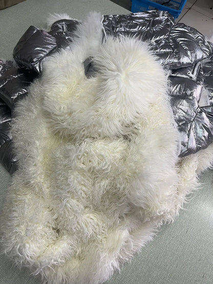 Maomaokong 2023 Women Winter Natural Real Fur Collar Thick White Duck Down Jacket Luxury Female Clothes Outerwear Puffer Coat