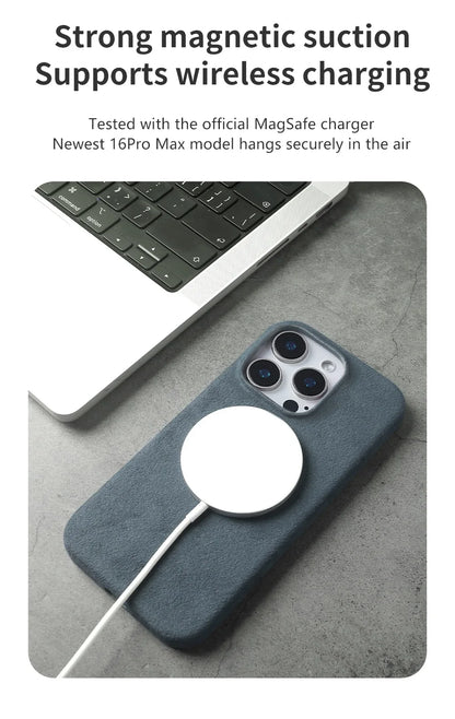 Full Coverage Magnetic Case For IPhone16 Pro 17 15 14 13 12 for ALCANTARA Magsafe Artificial Leather Supercar Suede Phone Cover
