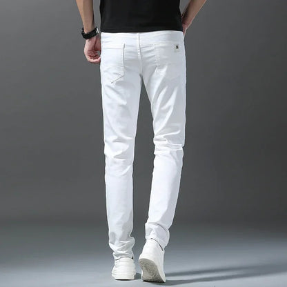 2026 Spring New Men Slim Jeans 98% Cotton White Stretch Straight Casual Fashion Pencil Pants High Quality Trousers Male Clothes