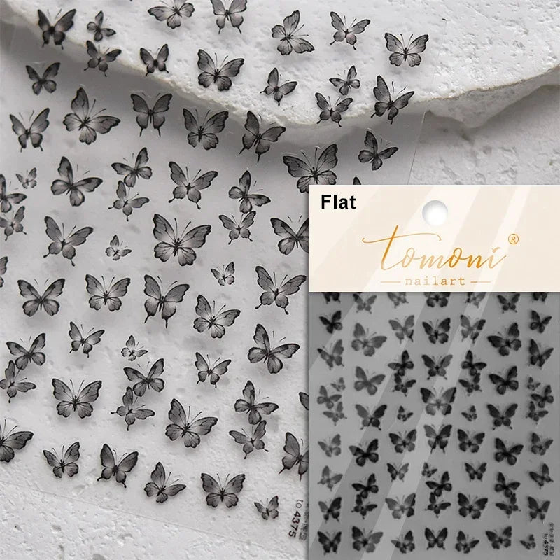 1pcs 5D Japanese Black Butterfly Nail Art Stickers Glitter Shiny Kawaii Self Adhesive Manicure Decorations Tool Decals Accessory
