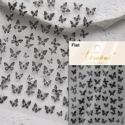 1pcs 5D Japanese Black Butterfly Nail Art Stickers Glitter Shiny Kawaii Self Adhesive Manicure Decorations Tool Decals Accessory