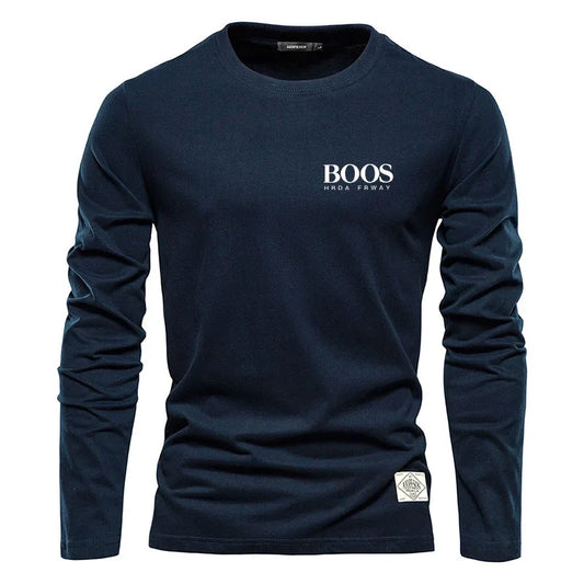 Embroidered 100% Pure Cotton Round Neck Long Sleeved Leisure Sports T-shirt for Men's High-quality Casual Outdoor Sports