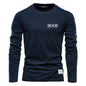 Embroidered 100% Pure Cotton Round Neck Long Sleeved Leisure Sports T-shirt for Men's High-quality Casual Outdoor Sports