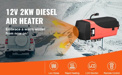 SucceBuy 2KW Diesel Air Heater 12V Diesel heater Parking heater with Silencer Car Heater with LCD switch for Car Bus RV Truck