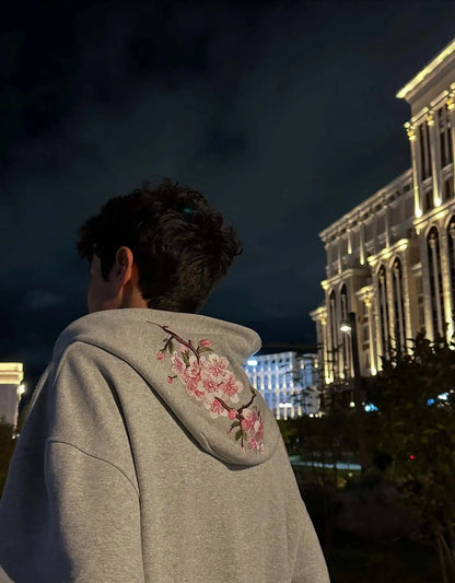 2025 Autumn/Winter Fashion Cherry Blossom Embroidery Patch Zipper Hoodie for Men and Women Y2K Harajuku Retro Gothic Casual Clow