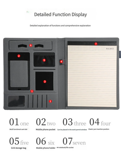 A4 Multifunctional Meeting Folder | Leather - like Finish. Organize Phone, Cards & Notes. Ideal for Business & Productivity!