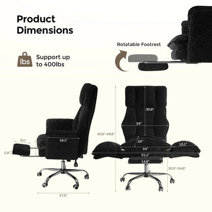 Pet Friendly Ergonomic Office Chair with Armrests, Cat Side Seat 360° Swivel Reclining Desk Chair for Cat Owners Furry Companion Work Chair with Footrest
