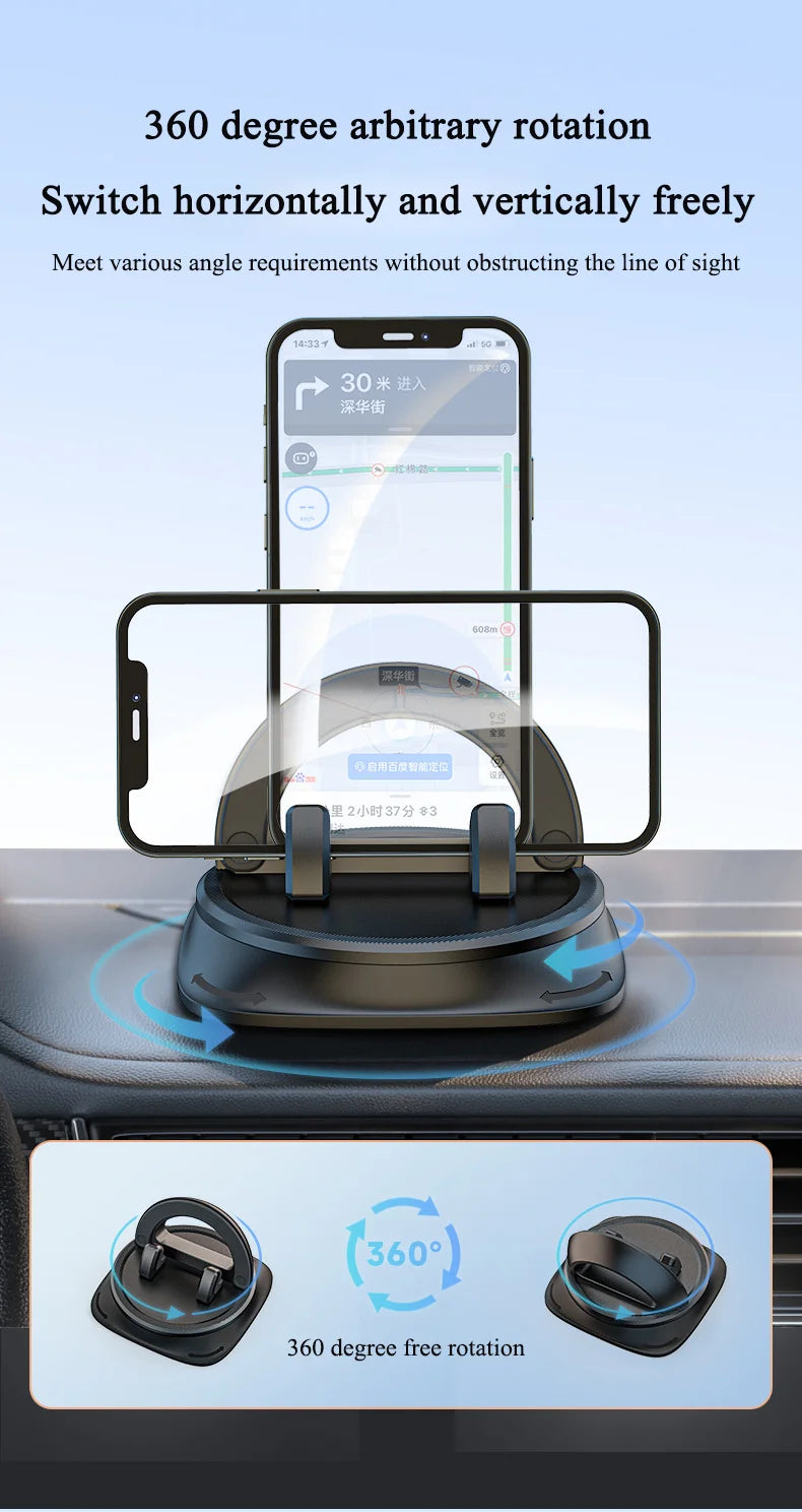 Dashboard Car Phone Holder 360° Rotation Universal Car Phone Mount With Non-Slip Silicone Replacement Tools For Smartphone