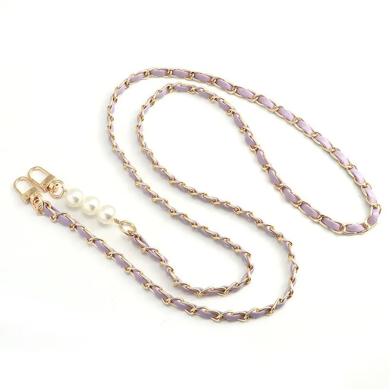 Pearl Leather Chain Mobile Phone Strap Long Crossbody Anti-Loss Shoulder Cord with Metal Pendant for Women