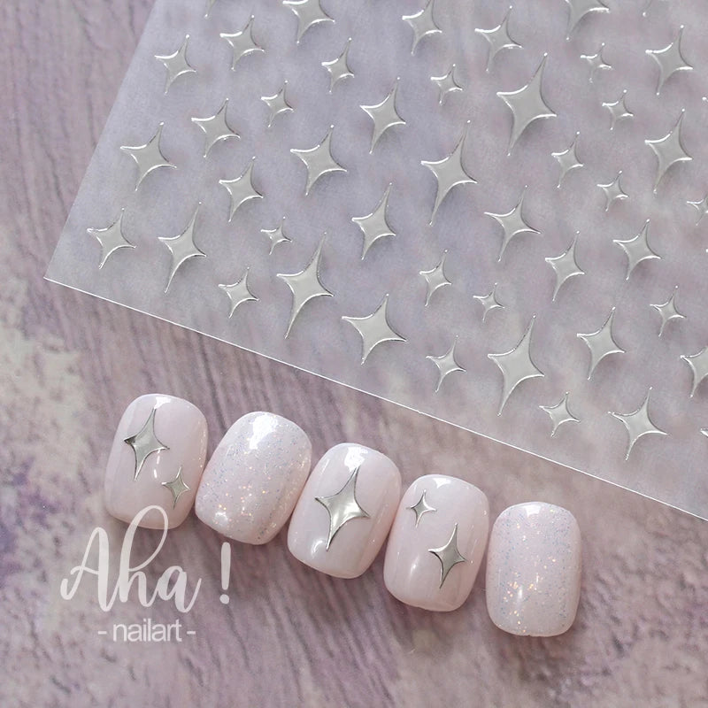 1pc Sliver Gold Star Nail Art Stickers Y2K Charms Self-Adhesive Sliders Laser White Chrome Gel Polish Decals Kawaii Accesories
