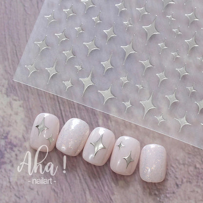 1pc Sliver Gold Star Nail Art Stickers Y2K Charms Self-Adhesive Sliders Laser White Chrome Gel Polish Decals Kawaii Accesories