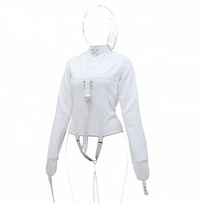 Leather SM Lingerie Straitjacket with Crotch Strap,Games Bondage Straight Jacket Harness,Slave Role Gimp Costumes BDSM Sextoys
