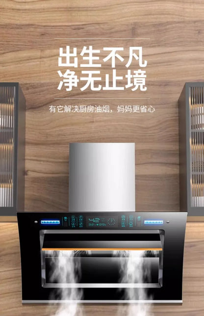 220V Haotaitai Double Motor Range Hood Kitchen Strong Suction Auto Clean Side Suction BBL