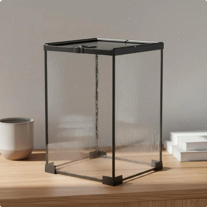 Stackable Reptile Terrarium Glass Cage Secure Mesh Lid with Heat Lamp Holder for Small Pets Display