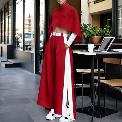 INCERUN Men Sets Patchwork Turtleneck Irregular Crop Shirt Cloak & Wide Leg Pants 2PCS Streetwear Loose Fashion Casual Men Suits