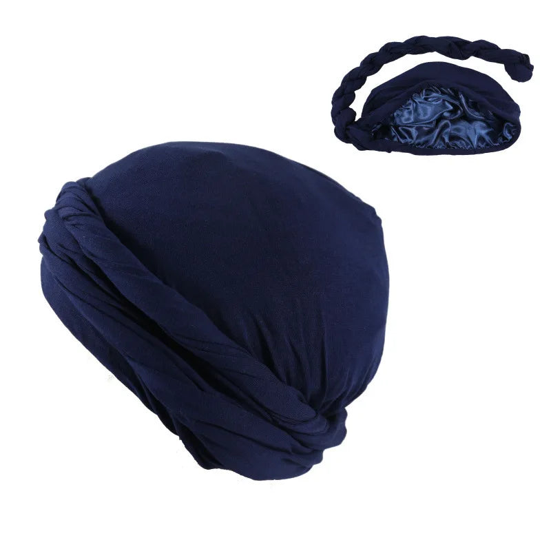2022 New Elastic Men's Turban Hat Satin Lining Stretchy Men Bandana Indian Cap Fashion Male Hip Hop Caps Headband Biker Headwrap