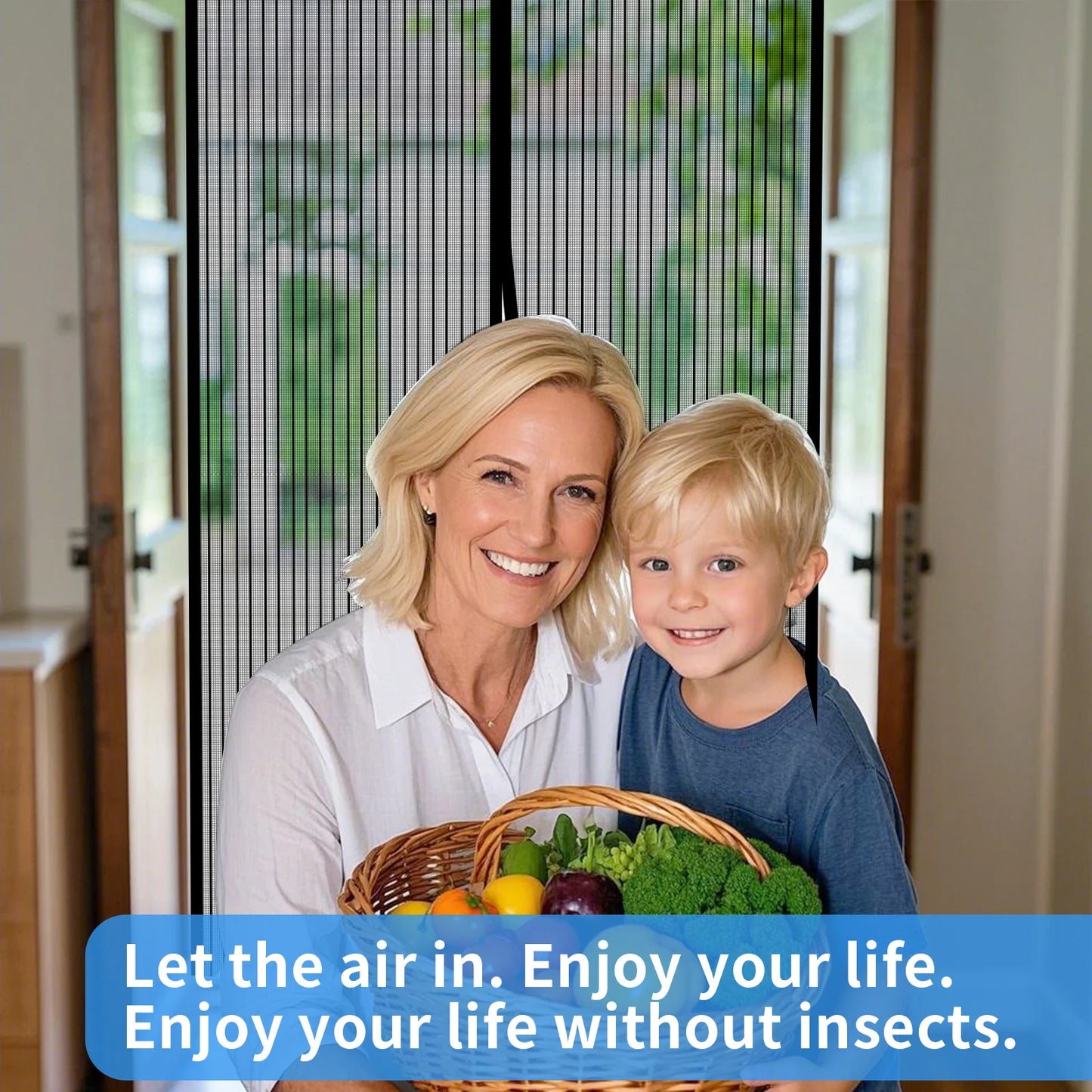 Magnetic Screen Door Hands Free Mesh Partition Heavy Duty Curtain Keeps Bugs Out Frame Hook & Loop Pet and Kid Friendly