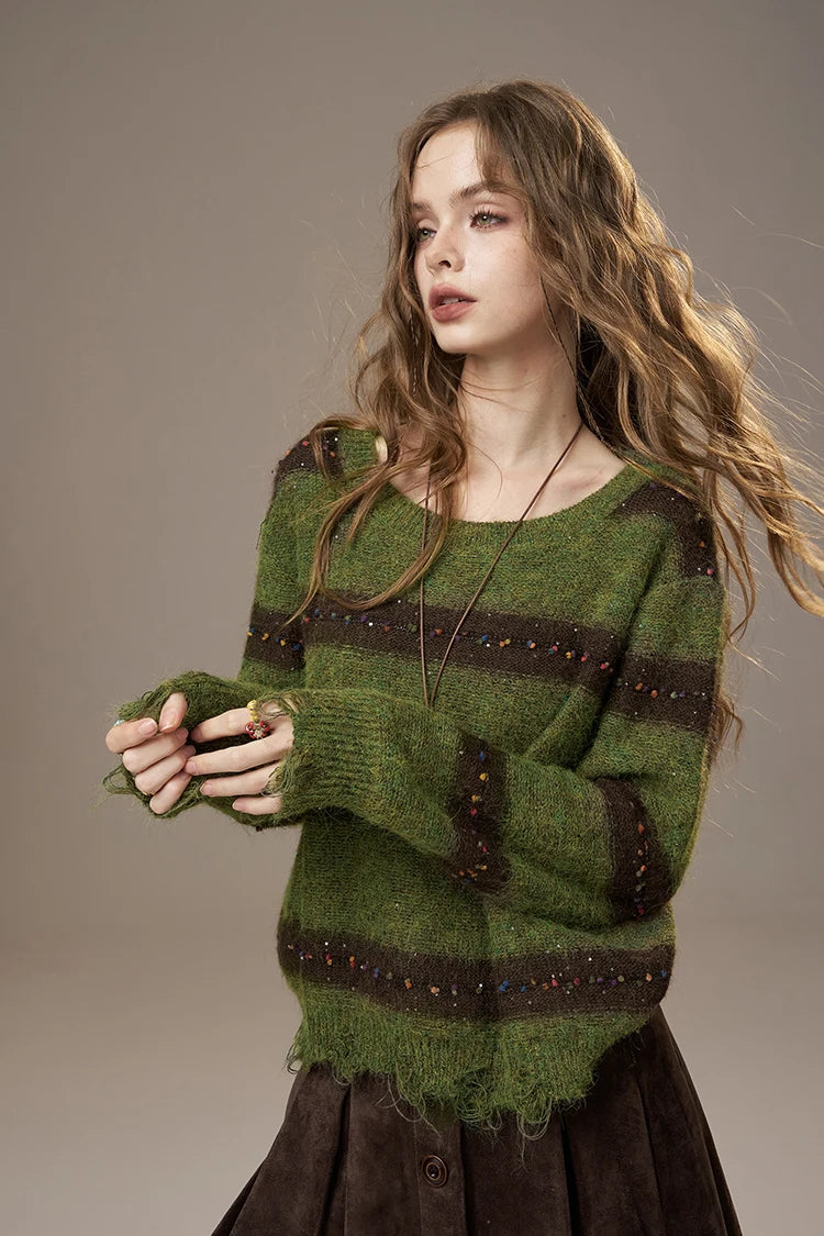 ELFSACK 2025 Autumn New Arrivals Cute Casual Knit Color Accent V Neck Loose Cardigan Sweater For Woman