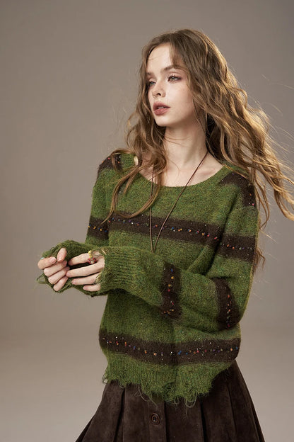 ELFSACK 2025 Autumn New Arrivals Cute Casual Knit Color Accent V Neck Loose Cardigan Sweater For Woman