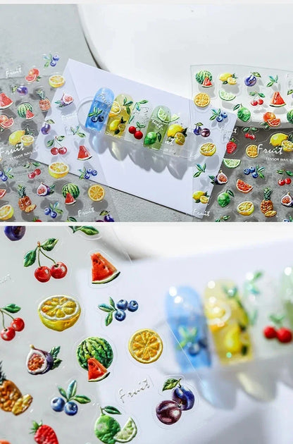 Fresh Sweet Fruits Strawberry Cherry Bowknot Love Heart Lemon 5D Nail Art Stickers Self Adhesive Decorations Nail Manicure Decal