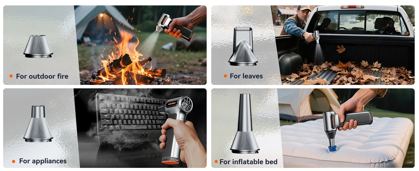 WOLFBOX MF200 Electric Powerful Fan Duster Wireless Air Blower Air Duster 3-Speed Adjustable Portable Fan for Car/Home/Outdoor