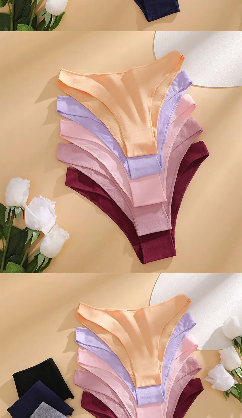 5PCS/Set Cotton Women's Panties Female Underwear Sexy Briefs Lingerie Smooth Comfortable Underpants Solid Color Pantys M-XXL