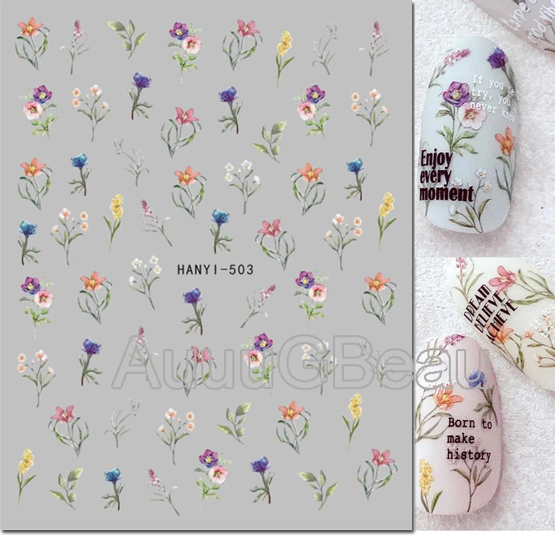 3d Nails Art Decals Spring Fruits Pink Full Tips Peony Magnolia Flowers Adhesive Sliders Stickers Decoration For Nails Manicure