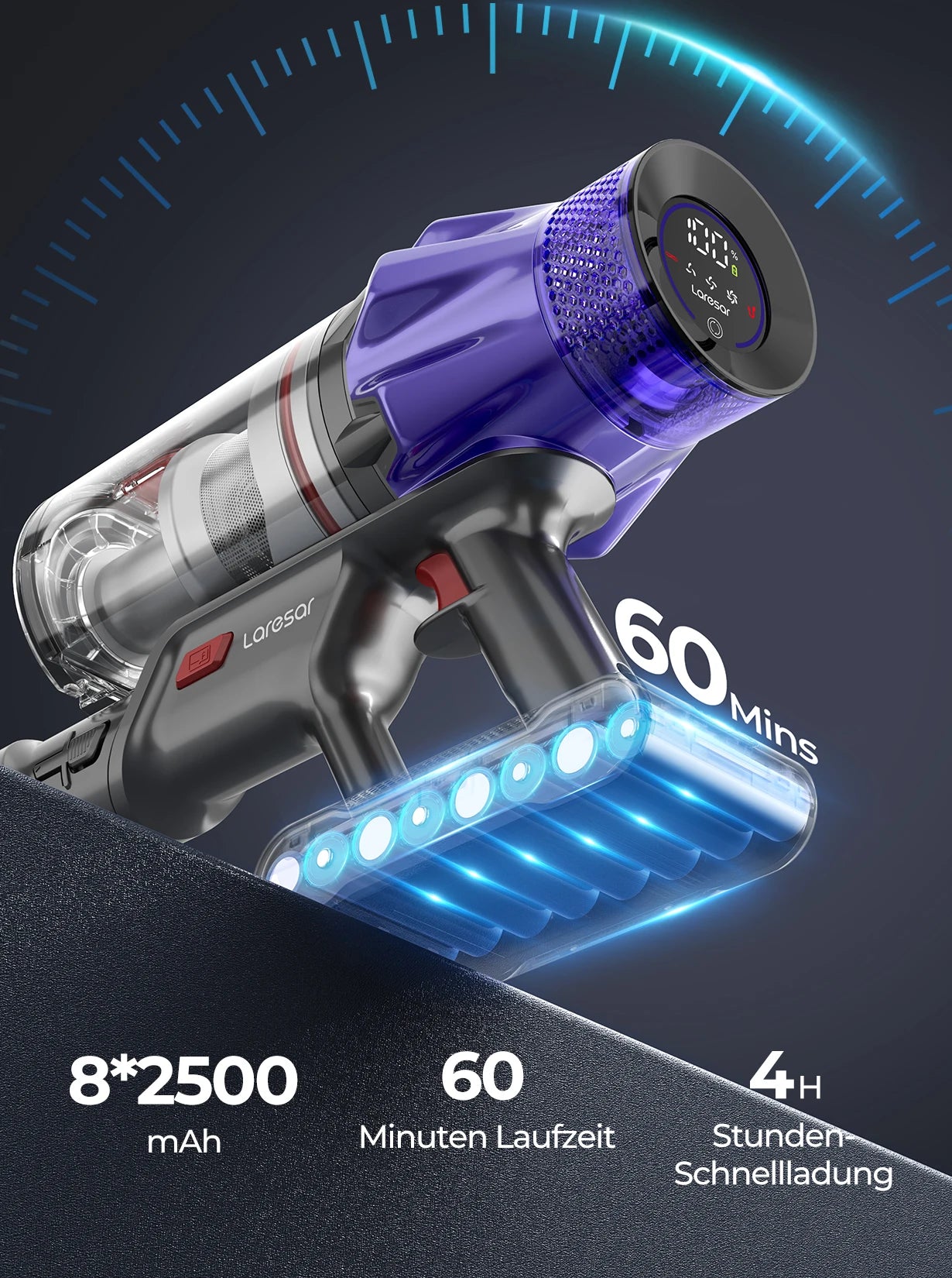 Laresar V7 500W 50000Pa Suction Power Cordless Vacuum Cleaner Handheld Smart Home Appliance Removable Battery Dust Mug