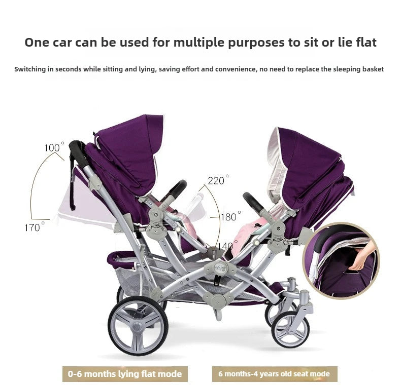 Foldable Twin Baby Stroller,Double Seat Baby Stroller for Two Babies,Shock-absorbing Twin Baby Stroller,Multi-function