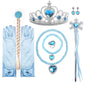 Elsa Princess Accessories Gloves Wand Crown Jewelry Set Elsa Wig Necklace Braid Girls Cosplay Snow Queen Dress Clothing Dress UP