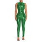PVC Sleeveless Jumpsuit for Ladies, Wet Look, Shiny Patent Leather, O-Neck Bodycon, Tank Catsuit, Stretch Slim Rompers, Sexy