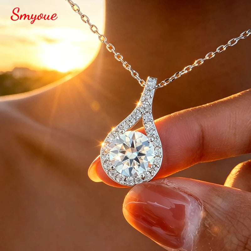 Smyoue 1-5ct Real Moissanite Necklace for Women Sparkling S925 Sterling Silver Jewelry Water Drop Pendant Girls Birthday Gift