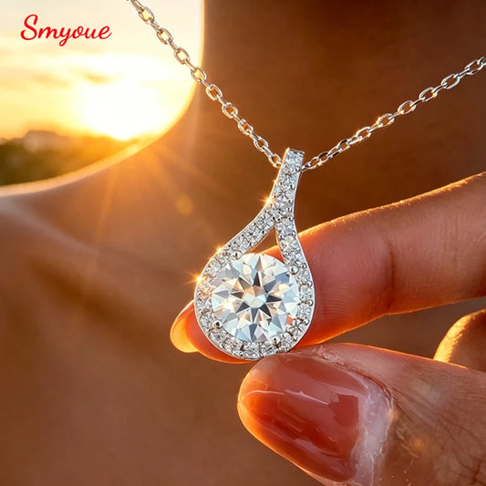 Smyoue 1-5ct Real Moissanite Necklace for Women Sparkling S925 Sterling Silver Jewelry Water Drop Pendant Girls Birthday Gift