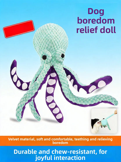 Squeaky Plush Octopus Chew Toy Durable Boredom Relief Teething Kicker for Pets
