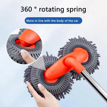 Double Head 360° Rotating Car Wash Mop Long Handle Chenille Car Cleaning Brush Scratch-Free Microfiber Cleaning Tool for SUV Tru