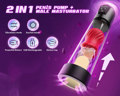 IPX7 Waterproof Electric Penis Pump for Enlargement Man Vacuum Pump Enlargement Extend Pump 4 Suction Levels 2 Silicone Sleeves