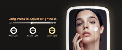LED Makeup Mirror with Stand Desktop Folding Compact Square Travel Cosmetic Portable Lighted Vanity Mirror Touch Screen Tabletop