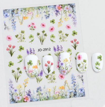 3d Nail Art Decals Spring Booming Violets Lavenders Purple Blue Pink Flowers Butterflys Stickers Decoration For Nail Tips Beauty