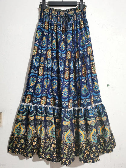 Women's Casual Temperament Skirt Women's Fashionable Bohemian Printed Elastic Waist Temperament Skirt Big Sway Temperament Skirt