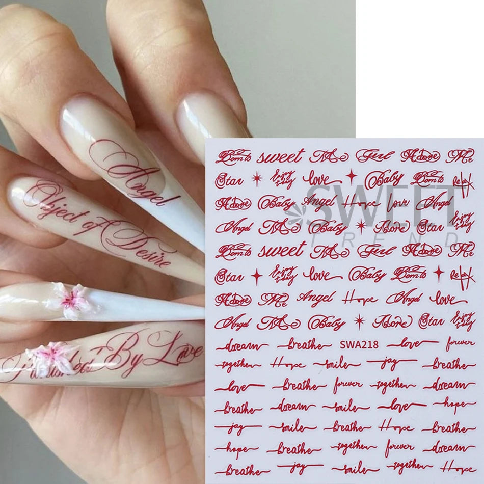 4pcs English Letter Nail Stickers Gothic Style Y2K Cool Design Roman Letter Alphabet Adhesive Nail Decal DIY Manicure Decoration