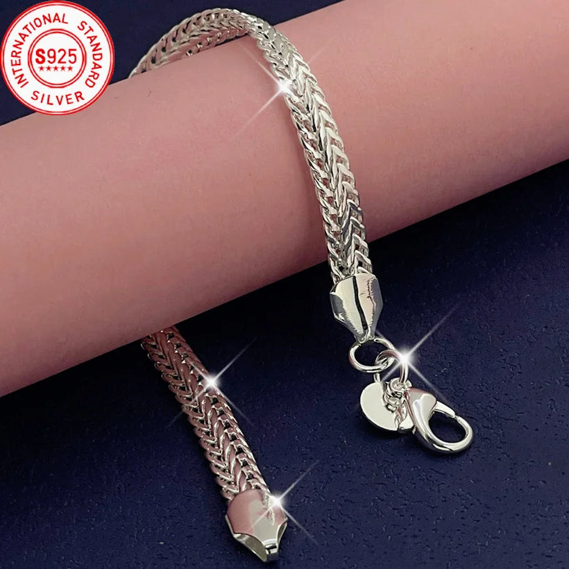925 Sterling Silvery 6MM Flat Snake Chain Bracelet for women lady men Solid Side Chain wedding party gift Ideal Gift for Men