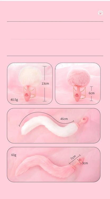 BLACKWOLF Cute Pink Silicone Anal Plug Soft Long Tail Butt Plug Adult Games Anal Beads Erotic Cosplay Sex Toys For Women