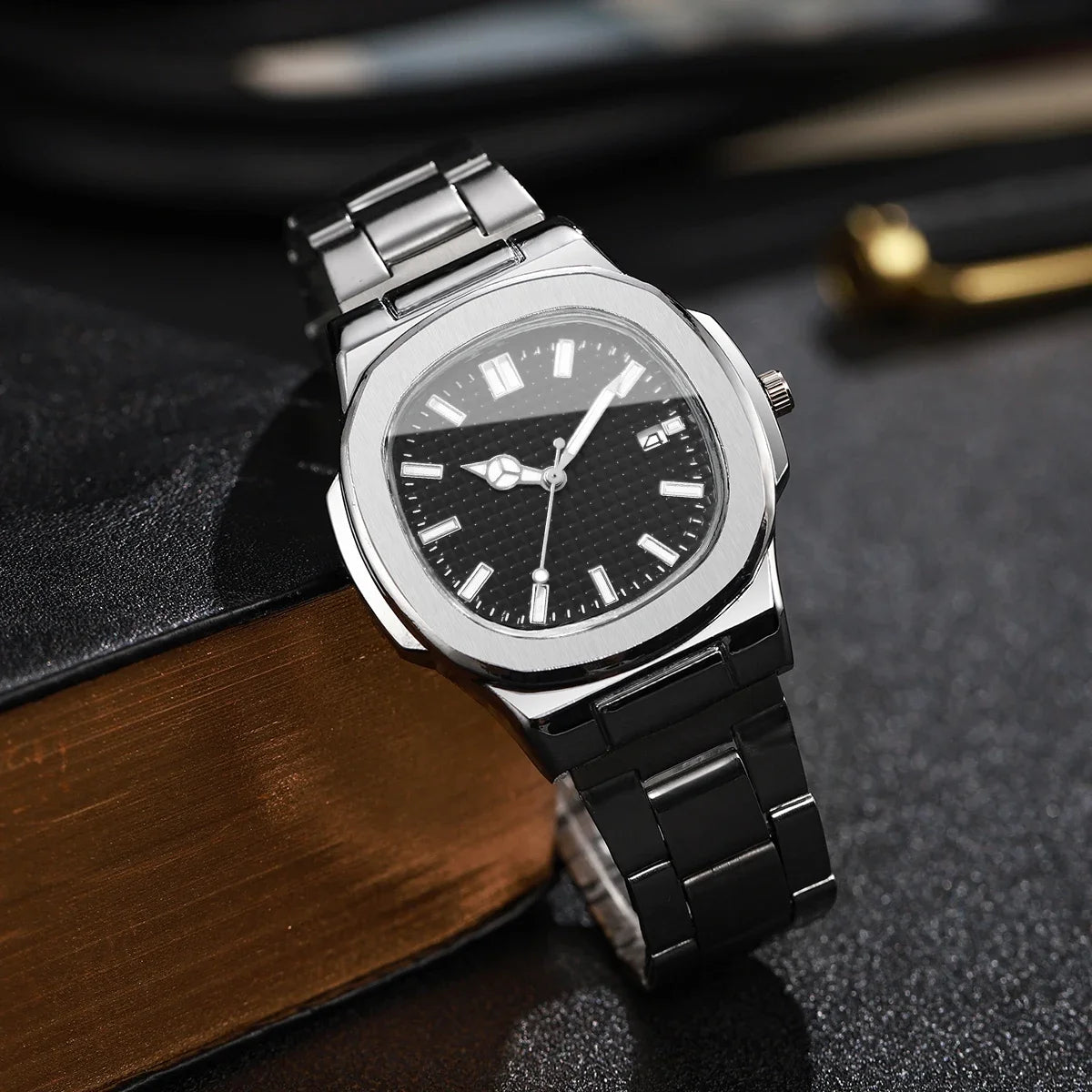 Luxury Square Men Business Watches Simple Calendar Quartz Watch for Mens Clock Reloj Hombre（Without Box）
