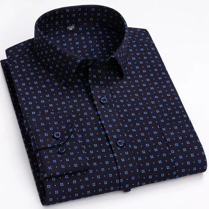 Men's Long Sleeve Shirt High-quality Fashion Casual Print Plaid Stripe Single Pocket Fit Business Formal Office Four Season Top