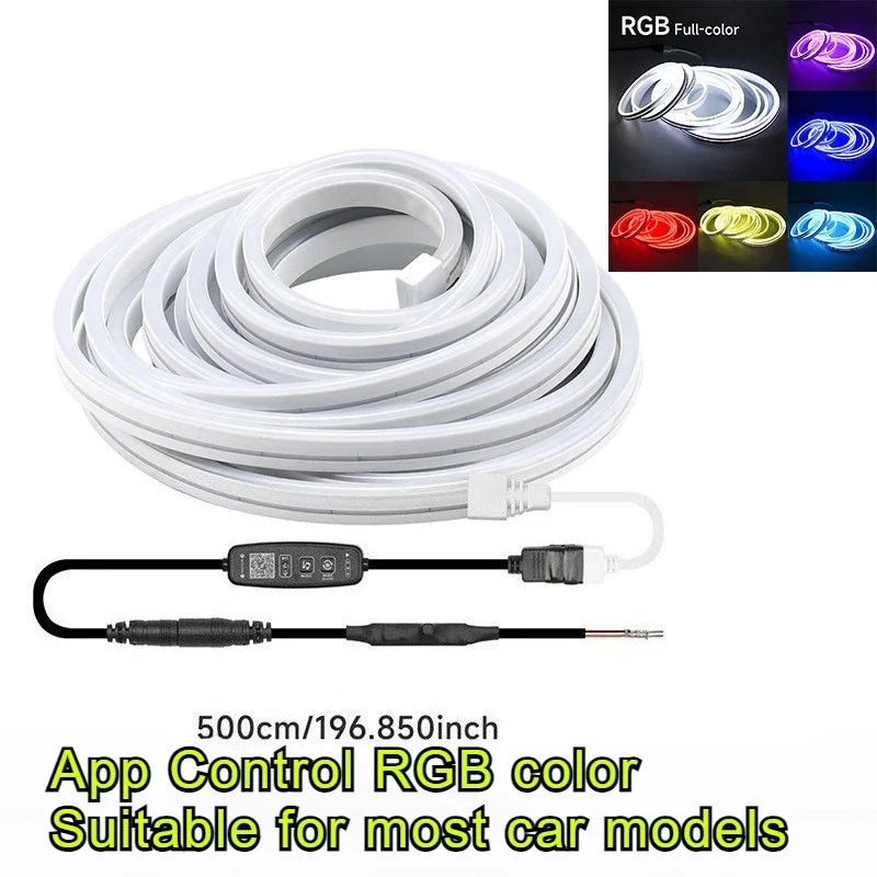 RGB 5M Car Rear Trunk Brighten LED Strip Multifunctional for Waterproof Flexible Light APP Control Connector Plug & Play 12V