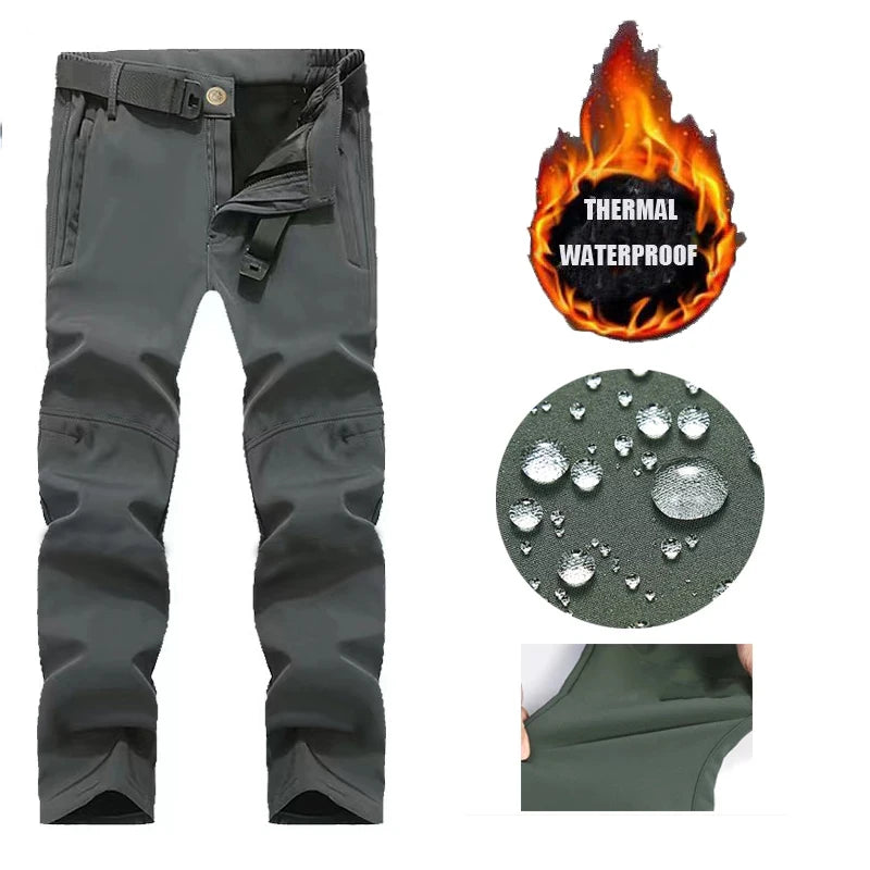 Men's City Cargo Autumn Winter Fleece Softshell Hiking Pants Fishing Climbing Trekking Casual Hunting Camping Trousers M-5XL
