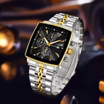 Luxury Square Dial Men Quartz Wristwatch Fashion Stainless Steel Man Business Watches With Calendar Reloj Hombre (Without Box)